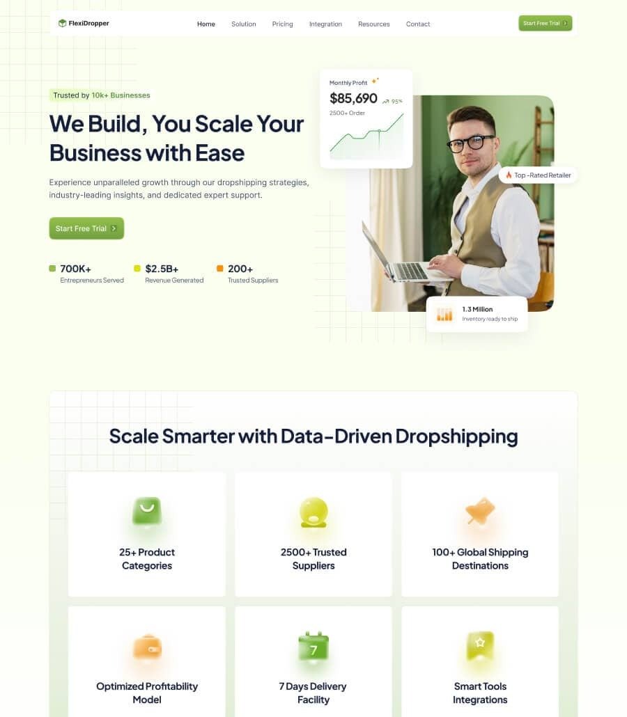 FlexiDropper – Elementor Template for Dropshipping Agency Websites